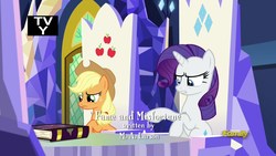 Size: 1920x1080 | Tagged: safe, screencap, applejack, rarity, pony, fame and misfortune, g4, credits, friendship journal, m.a. larson, tv-y