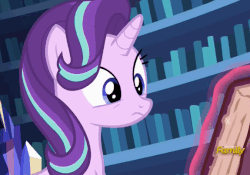 Size: 575x403 | Tagged: safe, screencap, starlight glimmer, pony, fame and misfortune, g4, animated, female, friendship journal, gif