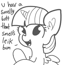 Size: 1650x1650 | Tagged: safe, artist:tjpones, twilight sparkle, alicorn, pony, g4, black and white, chest fluff, cute, dialogue, ear fluff, female, grayscale, insult, mare, monochrome, open mouth, simple background, sketch, smiling, solo, twilight sparkle (alicorn), white background