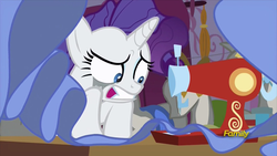 Size: 914x514 | Tagged: safe, screencap, rarity, pony, fame and misfortune, g4, female, mare, marshmelodrama, solo, stress sewing