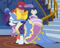 Size: 1016x816 | Tagged: safe, screencap, rarity, pony, fame and misfortune, g4, clothes, dress, stress couture
