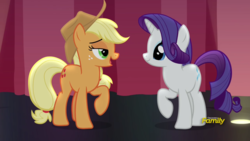 Size: 1920x1080 | Tagged: safe, screencap, applejack, rarity, pony, fame and misfortune, g4, flawless