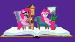 Size: 1920x1080 | Tagged: safe, screencap, pinkie pie, earth pony, pony, fame and misfortune, g4, book, chair, clipboard, clock, couch, distressed, ears up, fern, flawless, floppy ears, glasses, grandfather clock, groucho mask, lying, painting, paradox, pencil, pinkiatrist, pop-up book, psychiatrist, self ponidox, sitting, stressed, therapist, therapy, troubled, unhappy, writing