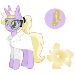 Size: 1349x1337 | Tagged: safe, artist:casanova-mew, dinky hooves, pony, g4, clothes, female, goggles, lab coat, older, reference sheet, solo