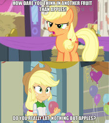 Size: 1280x1436 | Tagged: safe, edit, edited screencap, screencap, applejack, earth pony, pony, equestria girls, g4, shake things up!, applejack is not amused, female, image macro, mare, meme, self ponidox, unamused