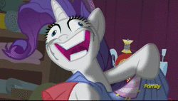 Size: 686x390 | Tagged: safe, screencap, rarity, pony, unicorn, fame and misfortune, g4, animated, creepy, creepy smile, crying, derp, faic, female, grin, insanity, makeup, marshmelodrama, mascara, nightmare fuel, no sound, rariderp, rarisnap, running makeup, smiling, solo, webm, why i'm creating a gown darling