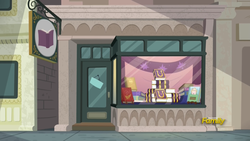 Size: 1920x1080 | Tagged: safe, screencap, fame and misfortune, g4, background, book, bookstore, discovery family logo, friendship journal, manehattan, no pony