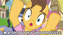 Size: 1920x1080 | Tagged: safe, edit, edited screencap, screencap, caramel, diamond cutter, dizzy twister, orange swirl, rainbowshine, earth pony, pony, fame and misfortune, g4, my little pony: friendship is magic, discovery family logo, image macro, male, meme, open mouth, stallion