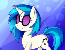 Size: 1280x989 | Tagged: safe, artist:whitelie, dj pon-3, vinyl scratch, pony, unicorn, g4, abstract background, female, mare, smiling, solo