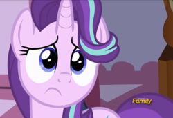 Size: 1577x1080 | Tagged: safe, screencap, starlight glimmer, pony, unicorn, fame and misfortune, g4, :c, cropped, cute, discovery family logo, female, frown, glimmerbetes, looking at you, mare, sad, sadorable, solo