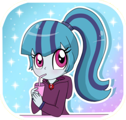 Size: 708x675 | Tagged: safe, artist:supererikastar, sonata dusk, equestria girls, g4, clothes, cute, female, glitter, hoodie, milkshake, solo, sonatabetes, sparkles, straw