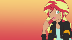 Size: 1280x720 | Tagged: safe, artist:tycoontykun, sunset shimmer, equestria girls, g4, cute, female, human coloration, implied lesbian, implied sci-twi, implied scitwishimmer, implied shipping, implied twilight sparkle, looking at you, one eye closed, shimmerbetes, shipping