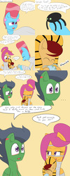 Size: 1600x4000 | Tagged: safe, artist:jake heritagu, cup cake, rumble, scootaloo, oc, oc:lightning blitz, pegasus, pony, spider, undead, zombie, zombie pony, comic:ask motherly scootaloo, g4, ..., baby, baby pony, bride of frankenstein, cast, chewing, clothes, colt, comic, costume, dialogue, eating, female, holding a pony, male, mother and son, motherly scootaloo, mummy, nightmare night, offspring, older, older scootaloo, parent:rain catcher, parent:scootaloo, parents:catcherloo, pharaoh, ship:rumbloo, shipping, speech bubble, straight