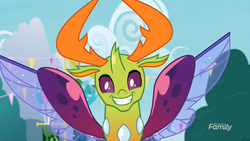 Size: 1920x1080 | Tagged: safe, screencap, thorax, changedling, changeling, g4, triple threat, cute, discovery family logo, faic, king thorax, male, smiling, solo, spread wings, thorabetes, when he smiles, wings