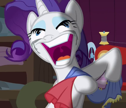 Size: 842x720 | Tagged: safe, screencap, rarity, pony, unicorn, fame and misfortune, g4, season 7, creepy, crying, faic, female, great moments in animation, mare, mid-blink screencap, nightmare fuel, rarisnap, solo, why i'm creating a gown darling