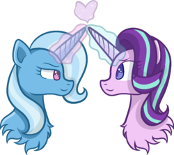 Size: 945x839 | Tagged: safe, artist:quartziie, starlight glimmer, trixie, pony, unicorn, g4, chest fluff, female, heart, lesbian, magic, magic aura, ship:startrix, shipping, simple background, transparent background