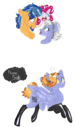 Size: 640x1071 | Tagged: safe, artist:frozensoulpony, flash sentry, limestone pie, pinkie pie, oc, oc:flame smith, pegasus, pony, g4, clothes, female, latex socks, limesentry, male, mare, offspring, parent:flash sentry, parent:limestone pie, parents:limesentry, shipping, socks, straight, traditional art