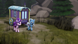 Size: 1920x1080 | Tagged: safe, artist:litterpaws, starlight glimmer, trixie, pony, unicorn, g4, 3d, female, mare, source filmmaker, trixie's wagon