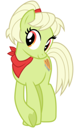 Size: 2000x3200 | Tagged: safe, artist:cheezedoodle96, granny smith, pony, the perfect pear, .svg available, adorasmith, cute, female, looking at you, mare, neckerchief, shy, simple background, solo, svg, transparent background, underhoof, vector, young granny smith, younger