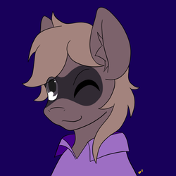 Size: 600x600 | Tagged: safe, artist:taletrotter, oc, oc only, oc:masked bandit, raccoon pony, anthro, bust, portrait, simple background, solo, thief
