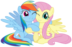 Size: 3621x2409 | Tagged: safe, artist:sonofaskywalker, fluttershy, rainbow dash, pegasus, pony, fame and misfortune, g4, cute, dashabetes, flawless, high res, one eye closed, shyabetes, simple background, transparent background, vector