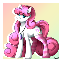 Size: 2600x2600 | Tagged: safe, artist:ciderpunk, oc, oc only, oc:pink lovely neko, pony, clothes, high res, jewelry, long mane, necklace, socks, solo, striped socks