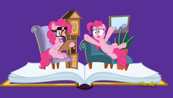 Size: 1920x1080 | Tagged: safe, screencap, pinkie pie, earth pony, pony, fame and misfortune, g4, book, chair, clock, fainting couch, flawless, groucho mask, pinkiatrist, psychologist