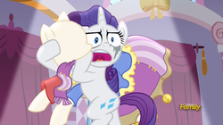 Size: 1277x717 | Tagged: safe, screencap, rarity, pony, fame and misfortune, g4, discovery family logo, female, makeup, mannequin, mare, running makeup, solo