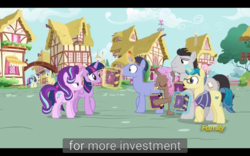 Size: 1920x1200 | Tagged: safe, screencap, butter up, cocoa candy, first edition, royal gambit, starlight glimmer, twilight sparkle, alicorn, pony, fame and misfortune, g4, male, meme, stallion, twilight sparkle (alicorn), youtube caption