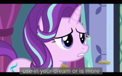 Size: 1920x1200 | Tagged: safe, edit, edited screencap, screencap, starlight glimmer, pony, unicorn, fame and misfortune, g4, caption, female, mare, meme, solo, youtube caption