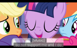 Size: 1920x1200 | Tagged: safe, screencap, applejack, pinkie pie, rainbow dash, rarity, twilight sparkle, alicorn, pony, fame and misfortune, g4, flawless, meme, twilight sparkle (alicorn), youtube caption