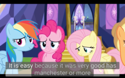 Size: 1920x1200 | Tagged: safe, screencap, applejack, fluttershy, pinkie pie, rainbow dash, pony, fame and misfortune, g4, my little pony: friendship is magic, flawless, meme, youtube caption