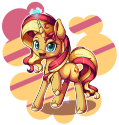 Size: 1663x1755 | Tagged: safe, artist:francusfri, sunset shimmer, pony, unicorn, g4, cute, female, glowing horn, heart, horn, mare, open mouth, raised hoof, shimmerbetes, solo, unshorn fetlocks