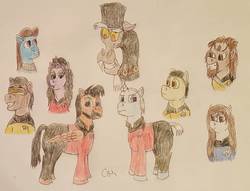 Size: 1061x811 | Tagged: safe, artist:rapidsnap, discord, pony, g4, beverly crusher, crossover, data, deanna troi, disqord, geordi laforge, jean-luc picard, number one, ponified, q, star trek, star trek: the next generation, traditional art, voice actor joke, wesley crusher, william riker, worf