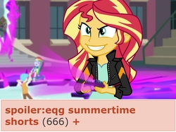 Size: 1296x970 | Tagged: safe, edit, screencap, bright idea, rainbow dash, sunset shimmer, derpibooru, equestria girls, g4, my little pony equestria girls: friendship games, 666, background human, evil grin, grin, inverted mouth, magic capture device, meta, slasher smile, smiling, story included, sunedge shimmer, tags, teeth