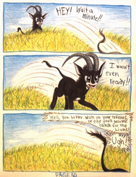 Size: 1080x1400 | Tagged: safe, artist:thefriendlyelephant, oc, oc only, oc:sabe, antelope, giant sable antelope, comic:sable story, africa, animal in mlp form, cloven hooves, comic, grass, horns, running, savanna, speech bubble, speed lines