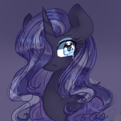 Size: 768x768 | Tagged: safe, artist:windymils, nightmare rarity, pony, unicorn, g4, crying, eyeshadow, female, hair over one eye, makeup, mare, simple background, solo, teary eyes