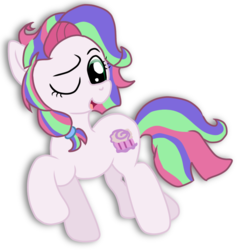 Size: 762x796 | Tagged: safe, artist:doraemonfan4life, coconut cream, toola roola, earth pony, pony, fame and misfortune, g4, female, filly, fusion, one eye closed, solo, wink