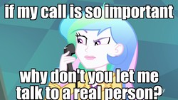 Size: 1920x1080 | Tagged: safe, edit, edited screencap, screencap, princess celestia, principal celestia, equestria girls, g4, my little pony equestria girls: summertime shorts, subs rock, celestia calls, female, image macro, meme, mr moseby, phone, solo, the suite life on deck