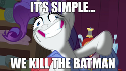 Size: 1280x720 | Tagged: safe, rarity, fame and misfortune, g4, season 7, batman, creepy, faic, female, image macro, makeup, meme, rarisnap, running makeup, solo, text, the joker, why i'm creating a gown darling