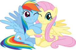 Size: 6000x3968 | Tagged: safe, artist:vulthuryol00, fluttershy, rainbow dash, pony, fame and misfortune, g4, .svg available, absurd resolution, cute, dashabetes, flawless, friendshipping, hug, one eye closed, shyabetes, simple background, transparent background, vector