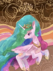 Size: 864x1164 | Tagged: safe, artist:laurasrxfgcc, princess celestia, alicorn, pony, g4, abstract background, female, solo