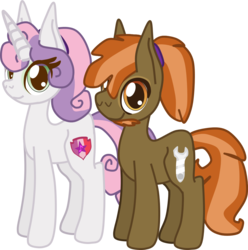 Size: 1153x1162 | Tagged: safe, artist:casanova-mew, button mash, sweetie belle, pony, g4, female, half r63 shipping, joystick (r63), lesbian, male, older, rule 63, ship:sweetiemash, shipping, simple background, straight, transparent background