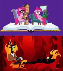 Size: 620x700 | Tagged: safe, pinkie pie, earth pony, pony, fame and misfortune, g4, aku, clipboard, comparison, flawless, groucho mask, notepad, pinkiatrist, samurai jack, therapist