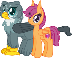 Size: 1364x1106 | Tagged: safe, artist:casanova-mew, gabby, scootaloo, griffon, pony, g4, older, simple background, transparent background