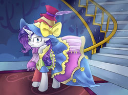 Size: 1160x859 | Tagged: safe, artist:tcn1205, rarity, pony, unicorn, fame and misfortune, g4, clothes, female, mare, scene interpretation, solo, stairs, stress couture