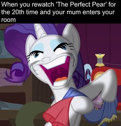 Size: 1279x1333 | Tagged: safe, edit, edited screencap, screencap, rarity, pony, unicorn, fame and misfortune, g4, crying, female, makeup, mare, meme, rarisnap, running makeup, solo, text