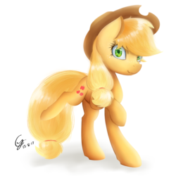 Size: 800x800 | Tagged: safe, artist:laptop-pone, applejack, earth pony, pony, g4, cowboy hat, female, freckles, hat, lineless, mare, practice, signature, smiling, solo, stetson