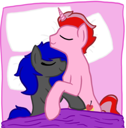 Size: 906x917 | Tagged: safe, artist:legendoflink, oc, oc only, oc:cherry swirl, oc:stargazer, earth pony, pony, unicorn, cuddling, cute, female, male, shipping, sleeping, straight