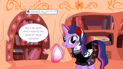 Size: 1280x720 | Tagged: safe, artist:hakunohamikage, twilight sparkle, alicorn, pony, ask-princesssparkle, g4, ask, bodypaint, clothes, costume, dress, female, magic, nightmare night costume, solo, tumblr, twilight sparkle (alicorn)